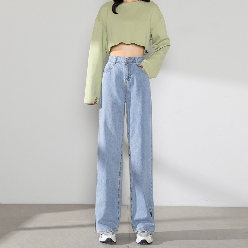 Real shot High Waist Wide Leg Jeans Women's loose spring and autumn new slim father mop pants straight pants