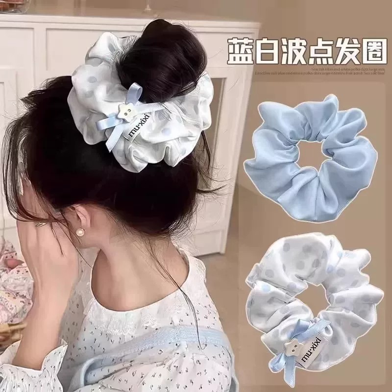甜美波点大肠发圈女2026新款慵懒风扎发低马尾发饰高级感简约头绳图片