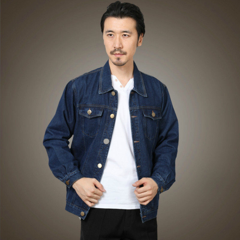 中年男士牛仔电焊工棉料工作服夹克翻领上衣劳保耐磨工装外套褂子