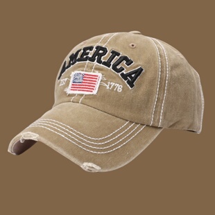刺绣棒球帽男女同款AMERICA字母鸭舌帽美国国旗复古纯棉防晒帽子