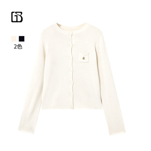 GOLDEN BARRY气质百搭简约优雅纯羊毛针织开衫 241101 惊喜五折