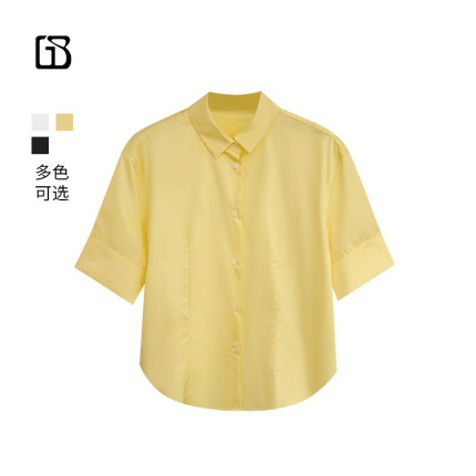 【超值特价】GOLDEN BARRY极简显瘦翻袖短袖100棉衬衫女211057