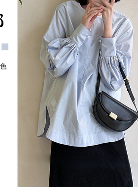 【惊喜七折】GOLDEN BARRY极简圆领显瘦衬衫女秋季百搭上衣212427