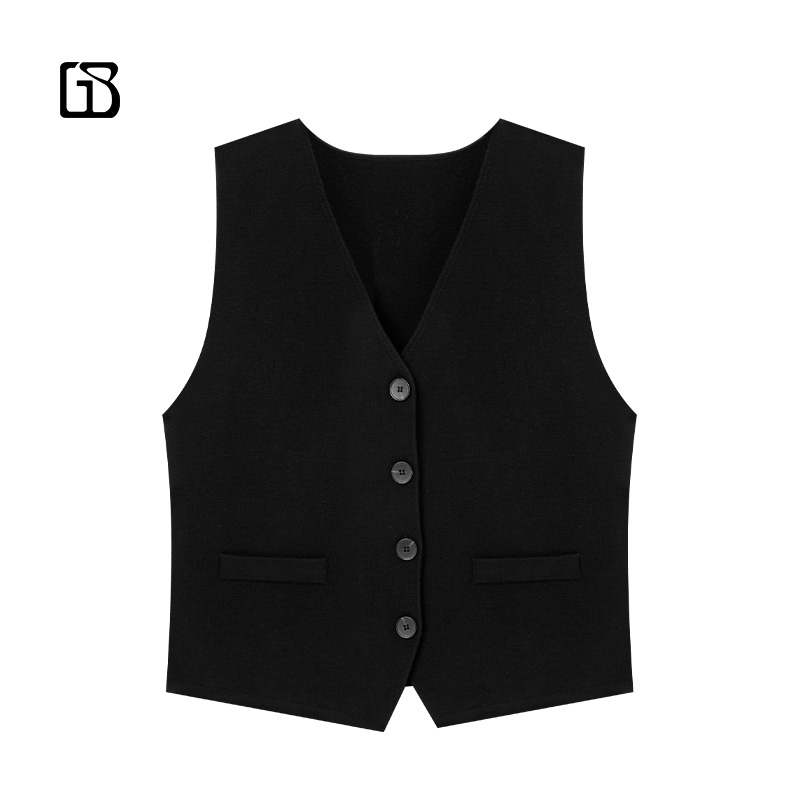 【惊喜五折】GOLDEN BARRY休闲简约经典黑色V领毛织马甲232104