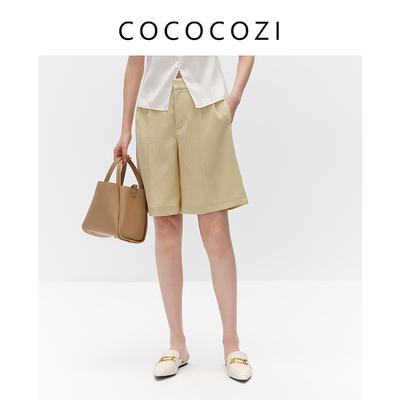 COCOCOZI高腰休闲五分裤纯色通勤A字短裤女231CO074