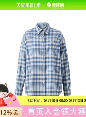 【Eland衣恋衬衫女学院风宽松格纹通勤上衣2025春季EEYCF37R31