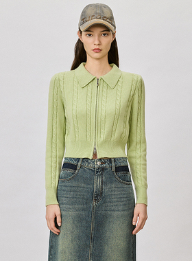 pit高级感翻领针织开衫25春季慵懒学院外穿毛衣外套毛织开衫-101B510161