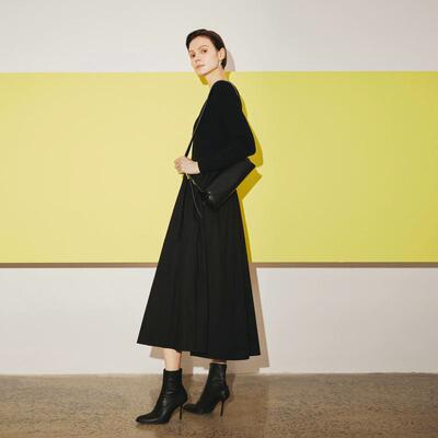 MM麦檬U领拼接连衣裙女