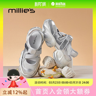 银色玛丽珍鞋 妙丽透气镂空休闲运动包头凉鞋 老爹鞋 新款 Y1134 女2024夏季