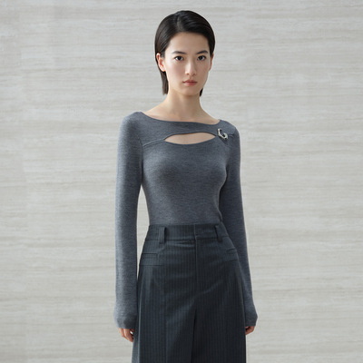 Dekashell/迪卡轩2026春季不对称针织衫长袖上衣打底衫C167100