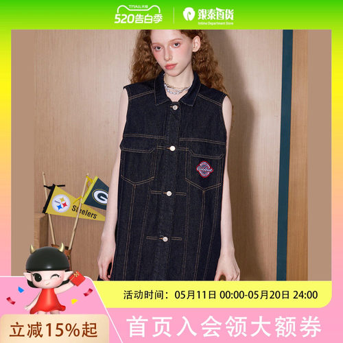 coolhut美式翻领无袖牛仔单排扣甜酷减龄2025连衣裙背心短裙