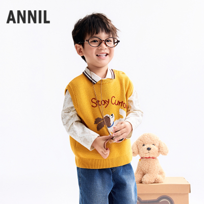 ANNIL/安奈儿童装男童针织背心马甲毛衣坎肩毛线XB532114