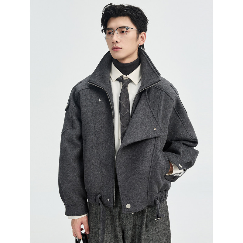 伯爵卓尔25深冬立领工装设计羊毛呢羽绒服男宽松韩版短款夹克外套