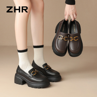 一脚蹬英伦小皮鞋 ZHR则则 女2025秋季 真皮厚底乐福鞋 女AY308 显高7cm