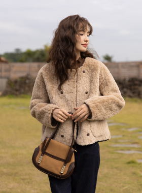 谜秀短外套仿羊羔毛女冬季女装韩版宽松圆领外搭女MXB45W0826