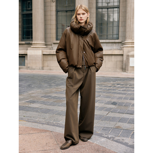 ELLE深棕色短款羽绒服女2024冬季款高级感小众皮外套