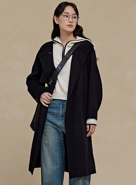 pit高级感立领双面呢子大衣女装2024冬季毛呢外套长款双面呢大衣-109D440311