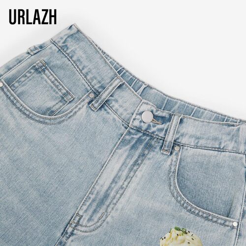 URLAZH有兰2021冬季新款回力联名水洗浅蓝显瘦牛仔裤女CK3DP27