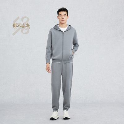 鄂尔多斯1980连帽针织开衫男运动休闲开衫C155G1003