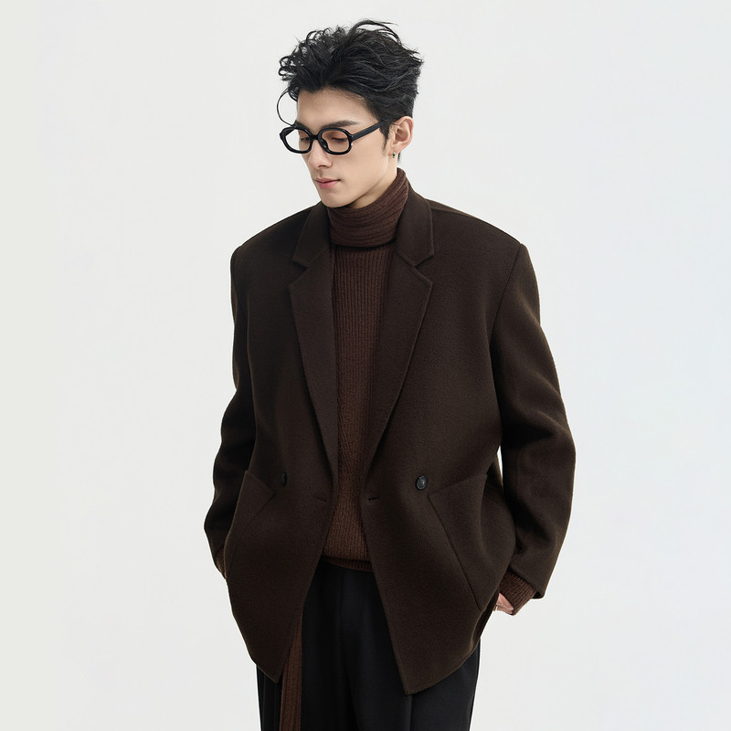{高级感羊毛伯爵卓尔25秋冬季短款大衣男通勤双面呢西装外套