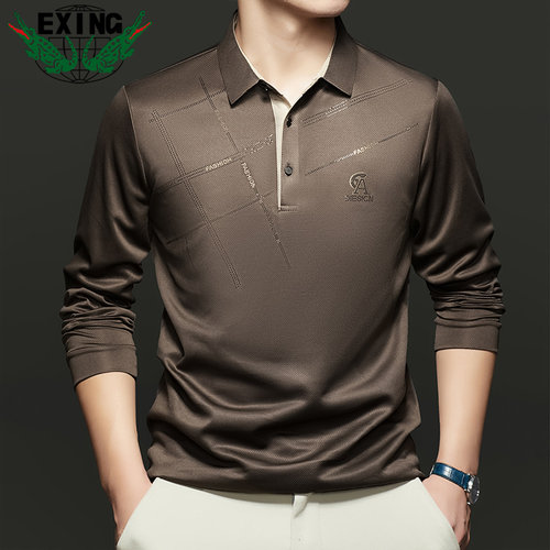 EXING男士春秋时尚长袖翻领POLO衫