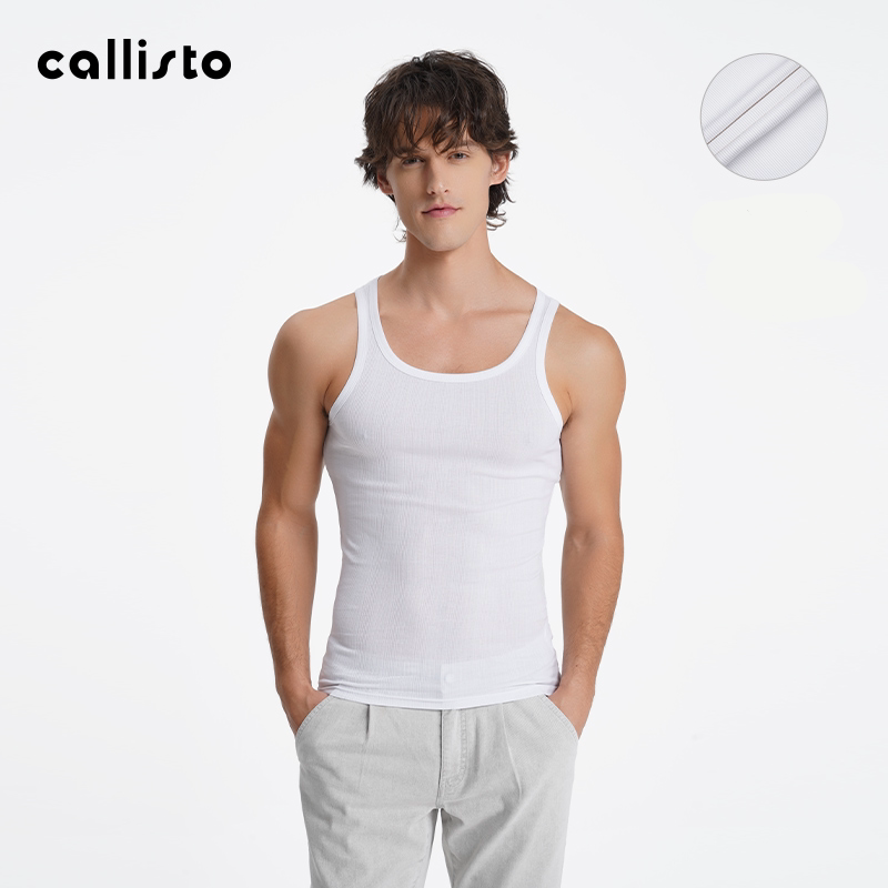 callisto2025夏男士无袖纯色高弹修身休闲T恤