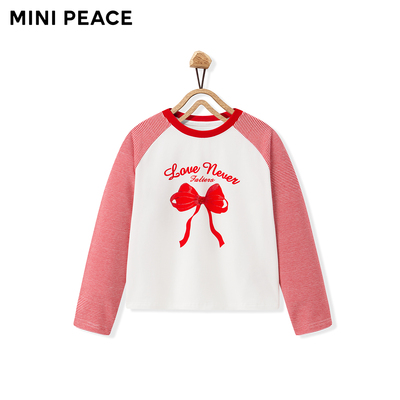 【专柜同款】MINIPEACE太平鸟童装女童插肩袖长袖T恤红色蝴蝶结春F2CPG1113