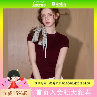 coolhut基础圆领短袖修身2025夏季女式针织衫上衣显瘦气质