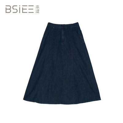 BSiEE本涩2025年夏季简约复古时尚薄牛仔A字半身裙F2236A01