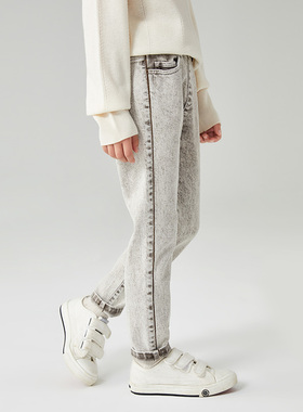 Mitti童装季儿童女童鸽子灰做旧裤子牛仔裤MX2101306