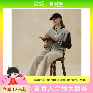 Eland衣恋卫衣女复古经典 EEMTE49E03 华夫格刺绣针织下摆短外套2024秋季