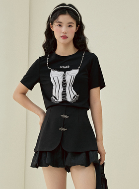 pit复古设计感修身上衣T恤女2024夏季新款正肩短袖T恤104B420550