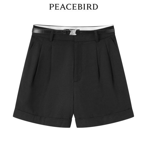 PEACEBIRD/太平鸟黑欧版翻边中短裤A1GCE2204