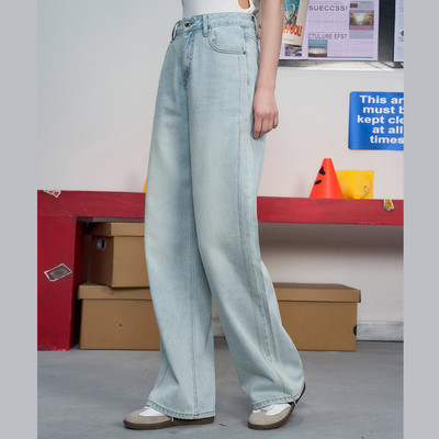coolhut浅色直筒高腰显瘦2025夏季牛仔裤宽松阔腿裤休闲