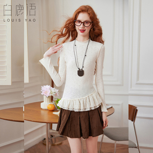 显瘦内搭打底上衣BL20429 甜美简约修身 白鹿语法式 荷叶边拼接T恤25秋新款