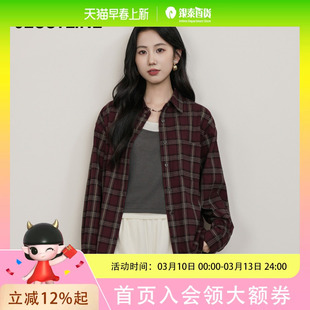 杰茜莱宽松格子长袖衬衫女2025秋新中长款气质上衣 jessyline