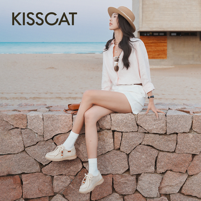 KISSCAT接吻猫[松弛假日]袋鼠鞋25夏新复古袋鼠鞋英伦风牛津鞋KA65173-50