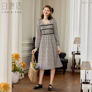 连衣裙ZBL20033 甜美减龄收腰显瘦气质中长款 白鹿语方领泡泡长袖 连衣裙秋款