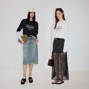 OCHIRLY欧时力 T恤女休闲上衣2026春 汉麻棉字母印花长袖