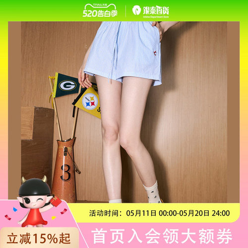 coolhut阔腿显瘦宽松条纹系绳2025夏季女式休闲裤短裤清新