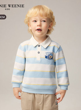 TeenieWeenie Kids小熊童装26年新男宝宝印花条纹翻领长袖卫衣T0MW261201A