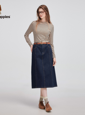 暇步士女装复古原色休闲牛仔半裙女HSTQWC02CZ803