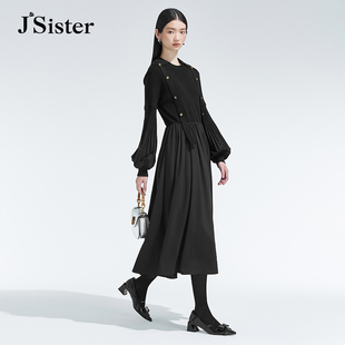 jsister 冬装专柜JS女装时尚黑色流行针织连衣裙 S342211052