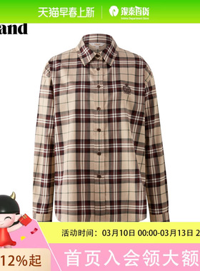 【100%棉】Eland衣恋衬衫女时尚撞色格纹上衣2025冬季EEYCF49B51