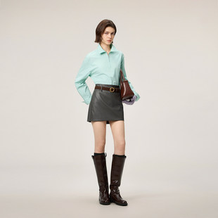 OCHIRLY欧时力100%长绒棉府绸半拉链衬衫 翻领休闲2026春