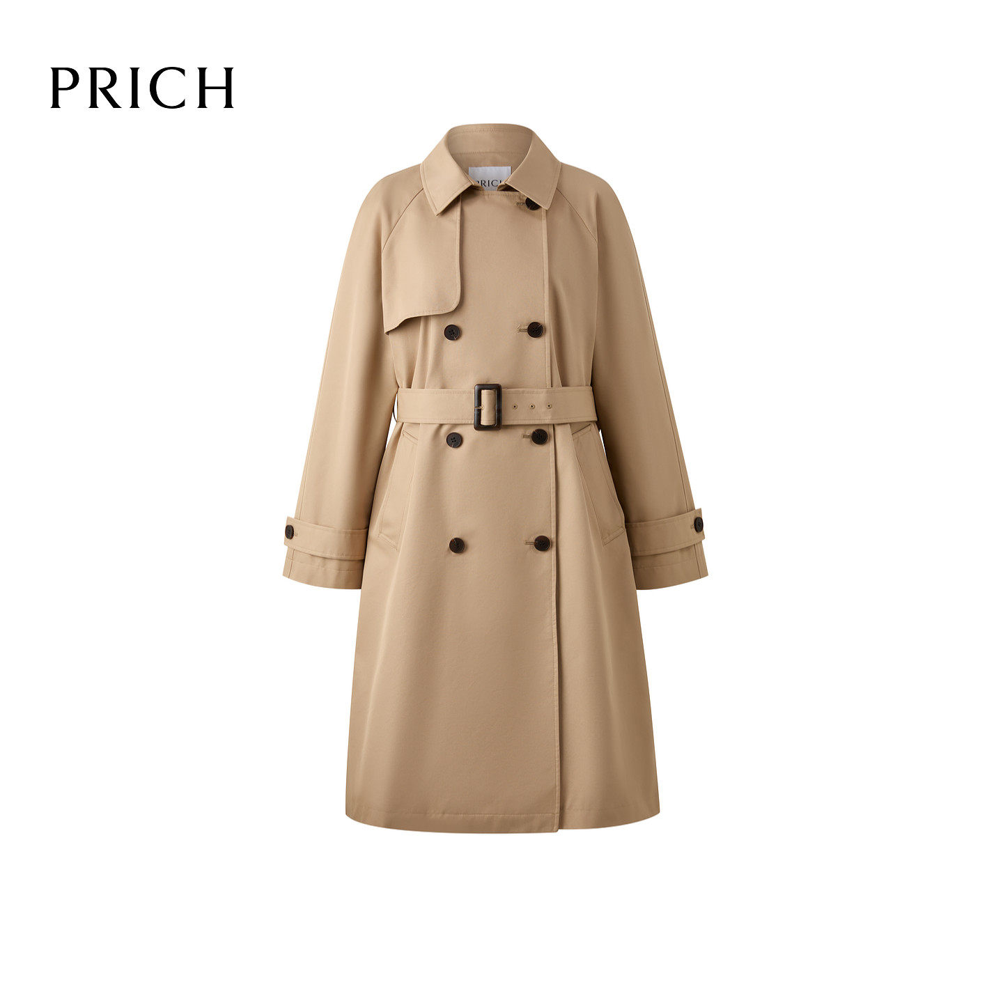 PRICH时尚复古英伦风双排扣肌理风衣2026春季新款气质收腰外套女