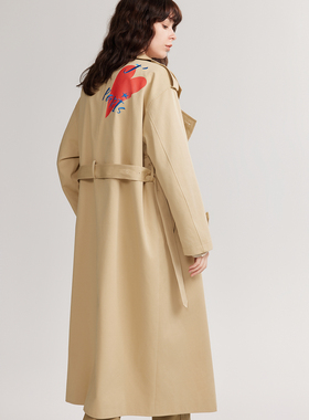 ELLE纯棉长款风衣2024年秋季款都市通勤风不对称设计宽松女外套ED48440