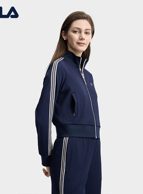 FILA 斐乐女士针织长袖外套2026夏时尚休闲立领上衣F11W628505F