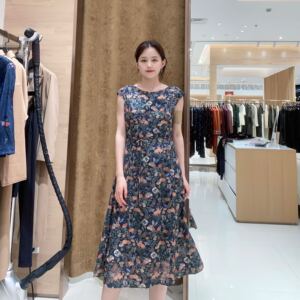 菲姿 女士优雅碎花连衣裙2B406