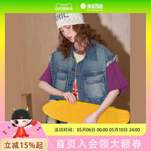 coolhut美式潮流复古磨毛立体宽松时尚无袖2025夏季女式马夹牛仔